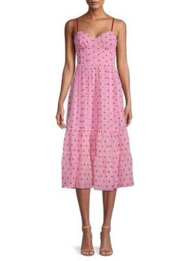 Betsey Johnson Pink Mesh Tulle Corset Tiered Midi Dress red glitter hearts retro